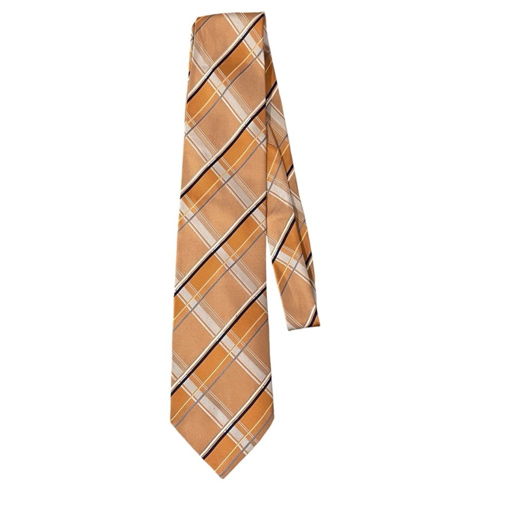 Vesuvio‎ Napoli Italy Orange Plaid Silk Tie Handmade Classic Business Formal